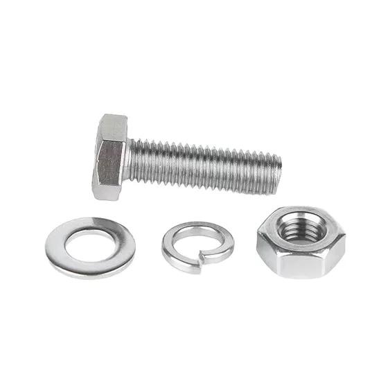 Metal bolt, nut and washer fastener set