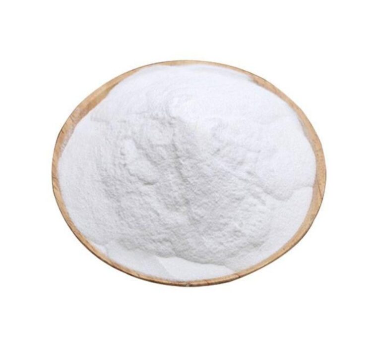 White CMC powder on a shallow wooden tray